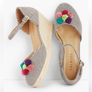 Talbots Lyndsay D’Orsay Pom Two Tone Cotton Espadrille Wedges